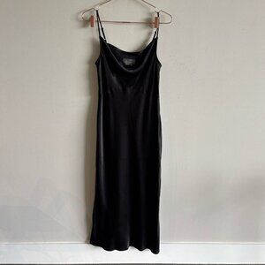 Anthropologie Women Shoulder Strap Shiny look Slip Satin Long Dress Black Size S